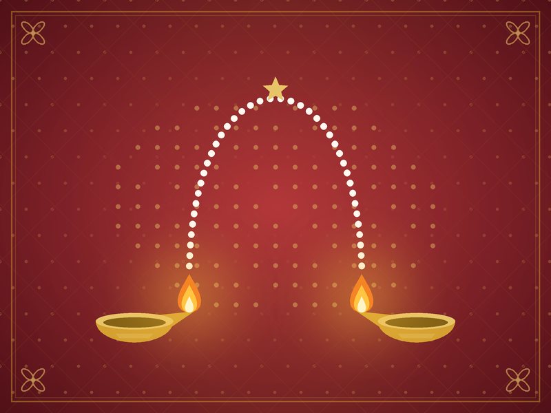 Illustration of two brass lamps joined by a dotted arc, suggesting families across countries, in red and gold